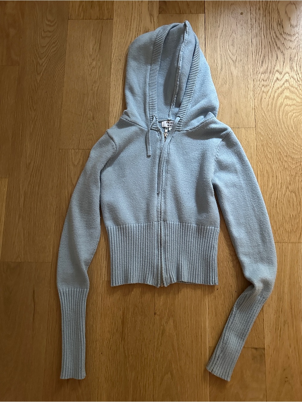 FRANKIE’S BIKINI Light Blue Cropped Zip Hoodie. No tears or stains.